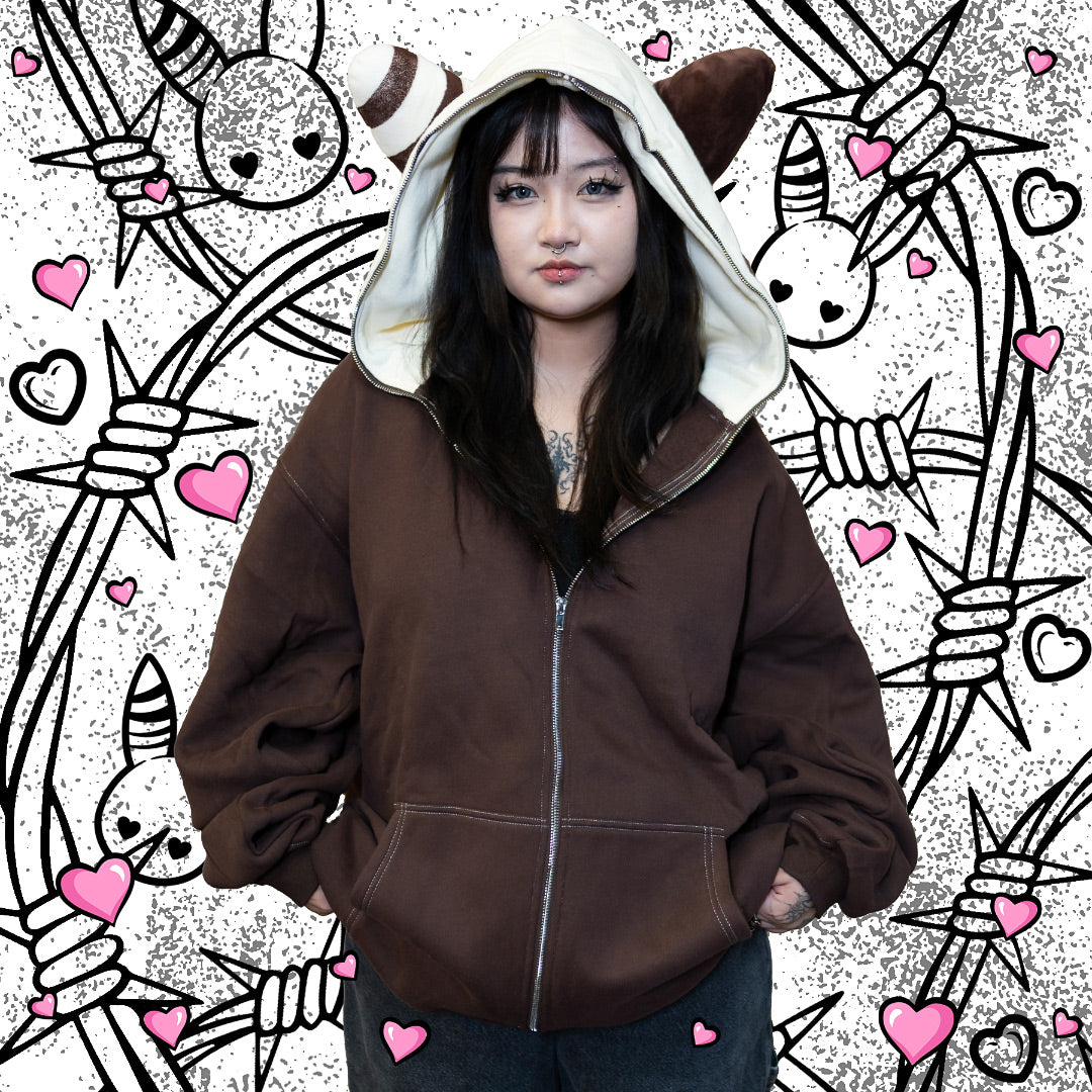 Plush Ear Bunny Hoodie – Cream/Brown